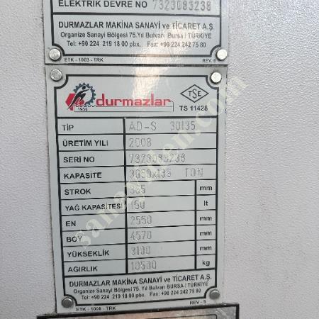 DURMAZLAR MARKA 3X135 TON 10 EKSEN CNC HİDROLİK ABKANT PRES, Abkant Pres
