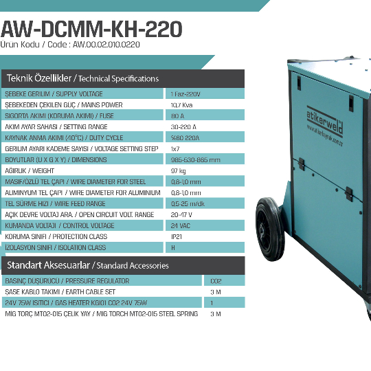 220 AMP MIG MAG GAZ ALTI KAYNAK MAKİNESİ