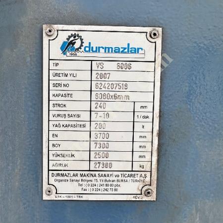 DURMAZLAR BRAND VS 6 METERS 6 MM CNC ANGLE ADJUSTABLE HYDRAULIC GUILLOTINE SHEAR, Guillotine Scissors