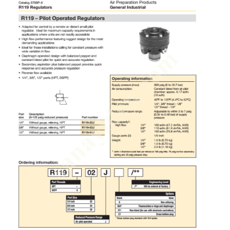 PARKER R119G12J/E  PİLOT UYARILI  REGÜLATÖR, Hidrolik Pnömatik Sistemler Aksam