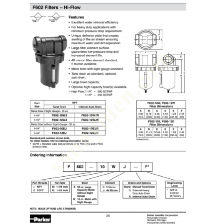 PARKER  FİLTRE F602G12WG/E  5 MICRON 11/2"  20 BAR, Hidrolik Pnömatik Sistemler Aksam