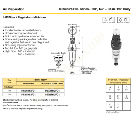 PARKER 14E11B13FC1 FILTER REGULATOR 1/4 BSP 125 PSI TWIST DRAIN, Hydraulic Pneumatic Systems Parts