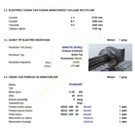 KIZGIN YAĞ KAZANI, ELEKTRİKLİ, 175 KW, 5 ATÜ, 420 °C, Kazanlar-Tanklar