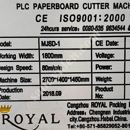 TEK YÜZ OLUKLU HATTI ROYAL PACKİNG MJSGL-1, Makina