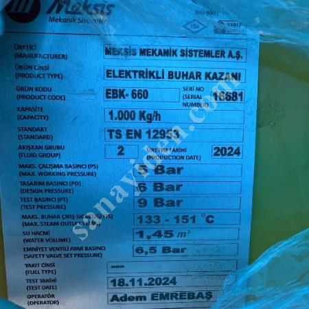ENDÜSTRİYEL 1000 KG/H BUHAR JENERATÖRÜ- AMBALAJLI, Elektrik & Enerji