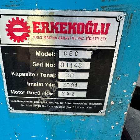 ERKEKOĞLU BRAND 30 TONS STEEL BODY ECCENTRIC PRESS, Eccentric Press