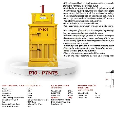 PİTON MAKİNA DİKEY BALYA PRESİ P10 MODEL 80 KG, Balya Pres Makinesi