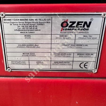 OZEN BRAND 15 KW 20 HP SCREW COMPRESSOR 2014 MODEL, Screw Compressor