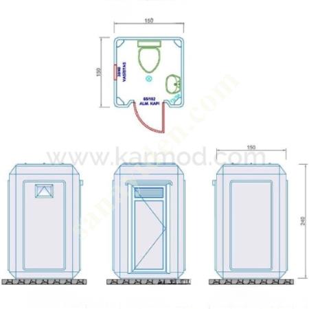 150X150 POLYESTER MOBİL WC KABİNİ - STOKTAN TESLİM, Modüler Kabinler