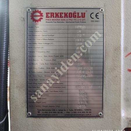 30 TON ERKEKOĞLU H TİPİ LAMİNASYON PRESİ ÇALIŞIR DURUMDA TEMİZ, Eksantrik Pres