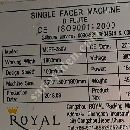 TEK YÜZ OLUKLU HATTI ROYAL PACKİNG MJSGL-1, Makina