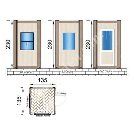 135X135 PANEL KABİN -  GÜVENLİK VE BEKÇİ KULÜBESİ - UYGUN FİYATLI, Modüler Kabinler