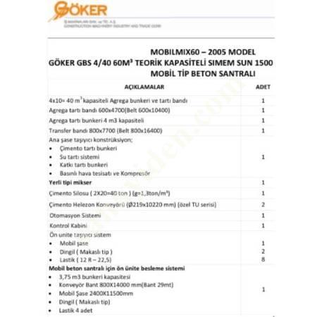 GÖKER MARKA 60 LIK MOBİL BETON SANTRALİ +SİLO+GERİ BESLEMESİ, Maden Makinaları