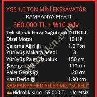 YGS 1.6 TON MİNİ EKSKAVATÖR 360.000 TL+%10 KDV, Metal