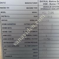 BAYKAL HGL 3106  HİDROLİK GİYOTİN MAKAS 3100X6MM, Makina