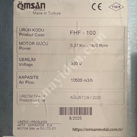 TAVUKÇU FANI/ HAVALANDIRMA FANI/ SANAYİ ASPARÖRÜ, Diğer Tarım ve Gıda Sanayi Makineleri Aksam - Parça