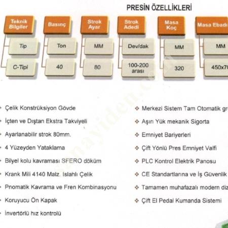 40 TONLUK PRES HATTI - 2. EL  SATILIK-ENTEGRE HAZIR ÜRETİM HATTI, Makina