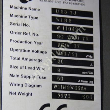 2007 MODEL SİNGAPUR MALI TEL EREZYON HATTI, İkinci El Makineler Fiyatları ve Modelleri (2. El ve Sıfır Ürün İlanları)