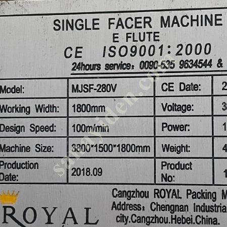 TEK YÜZ OLUKLU HATTI ROYAL PACKİNG MJSGL-1, Makina