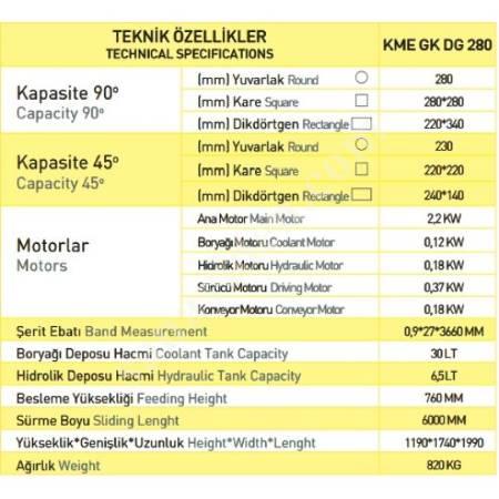 KME DG GK 280 TAM OTOMATİK ELEKTRONİK AÇILI KESMAK ŞERİT TESTERE, Kesim Ve İşleme Makineleri