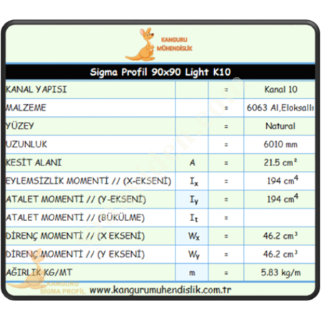 90X90 LIGHT SIGMA PROFILE K10, Profile- Sheet-Casting