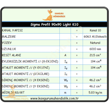 90X90 LİGHT SİGMA PROFİL K10, Profil-Sac-Döküm