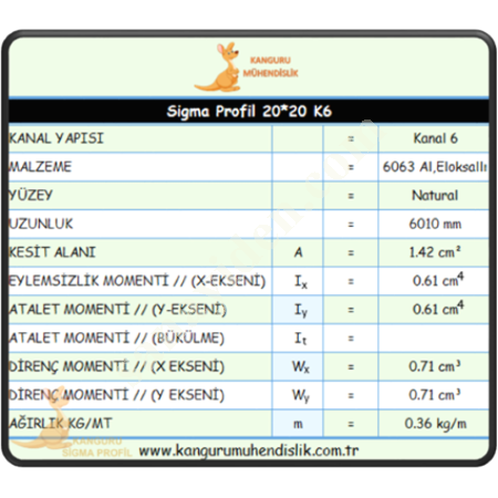 20X20 SİGMA PROFİL K6, Profil-Sac-Döküm