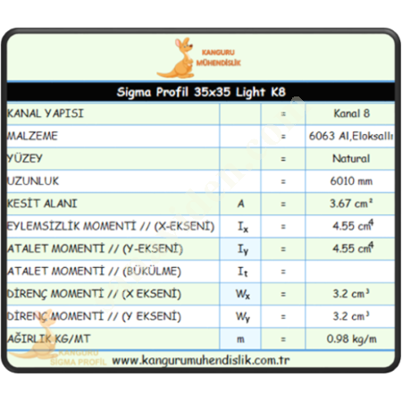 35X35 LIGHT SIGMA PROFILE K8, Profile- Sheet-Casting