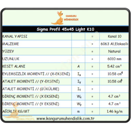 45X45 LIGHT SIGMA PROFILE K10, Profile- Sheet-Casting