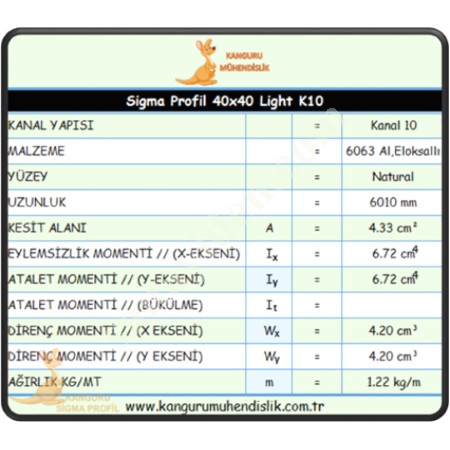40X40 LIGHT SIGMA PROFILE K10, Profile- Sheet-Casting