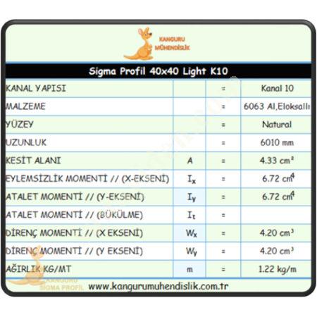 40X40 LİGHT SİGMA PROFİL K10, Profil-Sac-Döküm