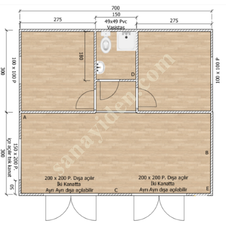 42M2 WOODEN THREE ROOM WC SHOWER -KITCHEN, Building Construction